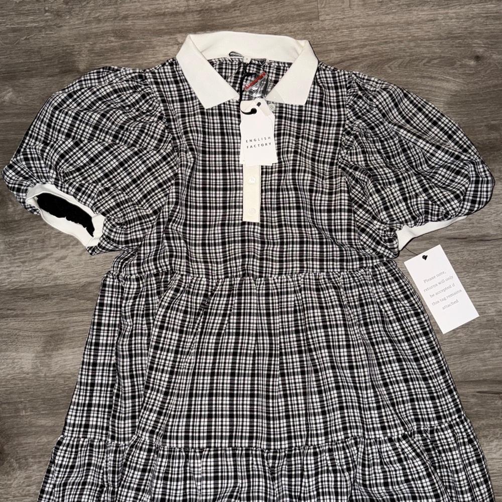 English Factory plaid A-line tiered midi dress - Picture 4 of 13